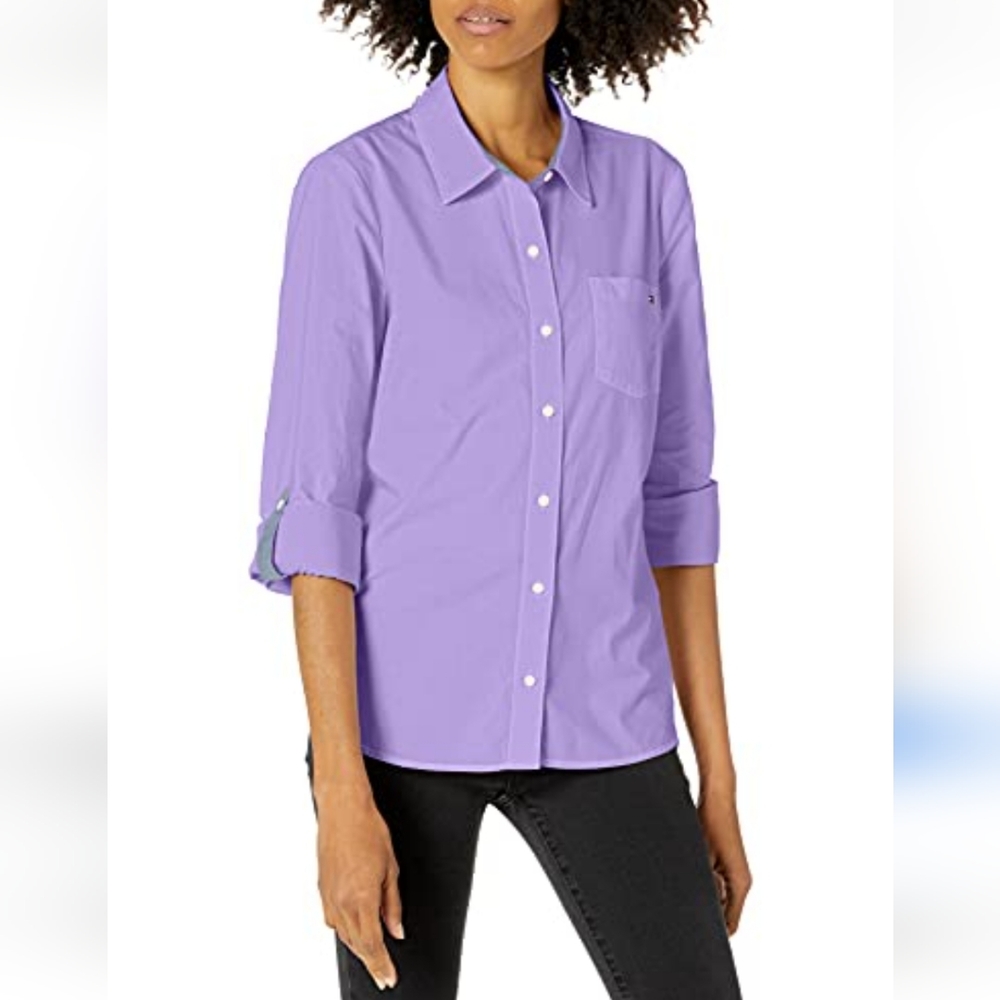 SOLD! Tommy Hilfiger Women's Button Collared Shirt with Adjustable Sleeves